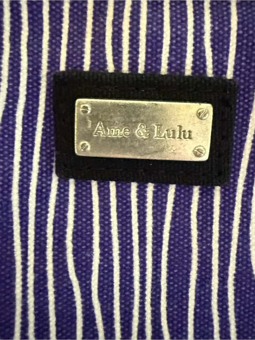 Ame & Lulu Purple & White Striped Tote with Black Handles